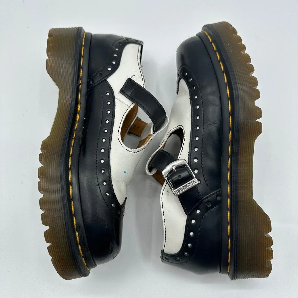 Dr. Martens Demize Black White Wingtip Mary Jane Platform Shoes Womens 6 READ